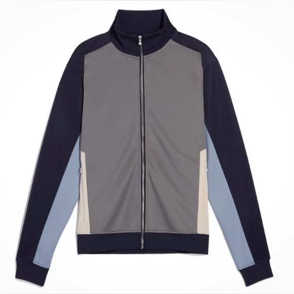 GSTQ Knit Track Jacket Midnight Colorblock Full Zip Blue gray Men’s M NEW - Picture 2 of 14